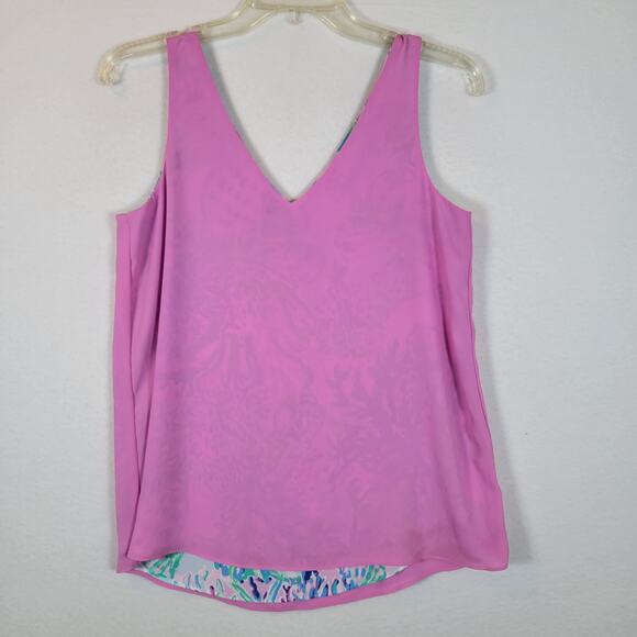 Lilly Pulitzer Womens Florin Tank Top Size XS Pink Blue Reversible Florida Beach - Picture 2 of 10